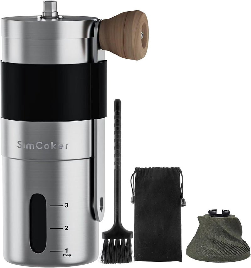 SimCoker Manual Coffee Grinder,Ceramic Burr,20g Capacity,Adjustable Grind Setting,Portable Size for Camping,304 Stainless Steel - Image 1